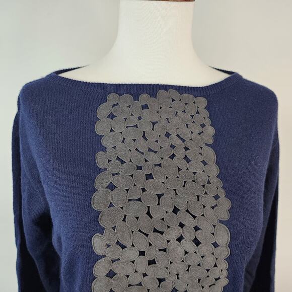 D. Exterior Boat Neck Sweater Women's MEDIUM Navy Blue Cashmere Blend - Picture 2 of 6